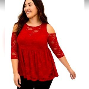 Torrid Babydoll Stretch Lace Cold Shoulder Top